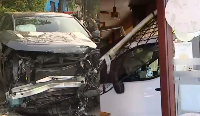 Violento accidente en Providencia: Auto quedó incrustado en restaurante peruano