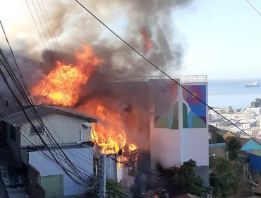 Incendio afecta al menos a dos viviendas en sector del cerro Monjas de Valparaíso
