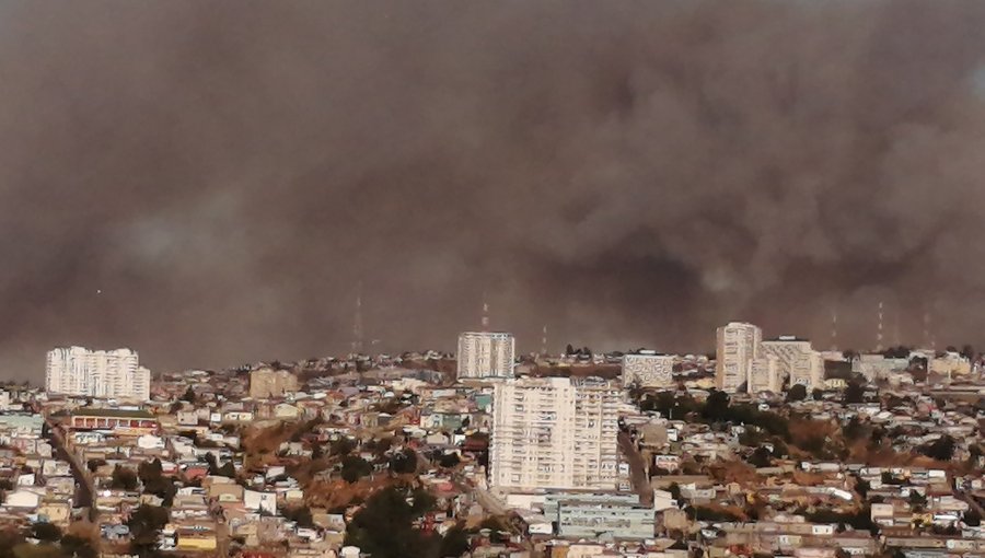 Declaran Alerta Roja para Viña del Mar por incendio forestal de rápida propagación y alta intensidad en Agua Santa