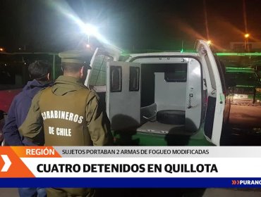 Cuatro detenidos dejó control vehicular en Quillota donde se detectó armamento, municiones y droga