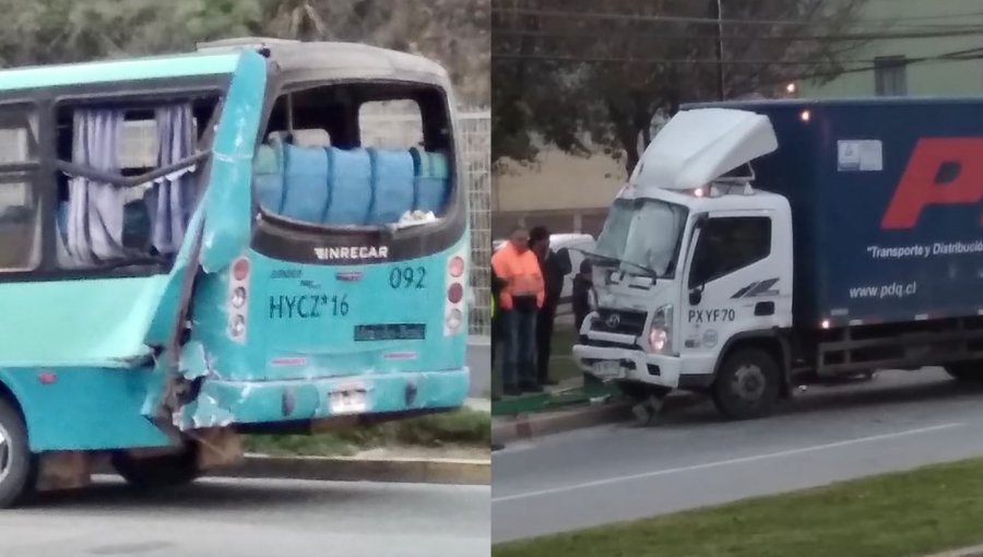 Dos lesionados y una alta congestión vehicular deja colisión entre un microbús y un camión en el Camino Troncal de Viña del Mar