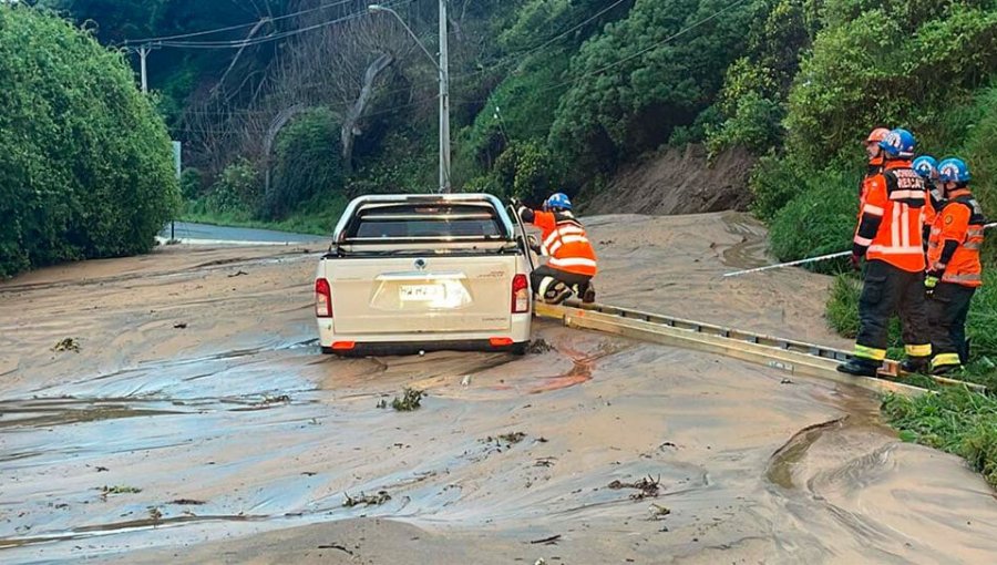 Deslizamiento de duna en Concón mantiene cortado el transito en ambos sentidos en Avenida Borgoño