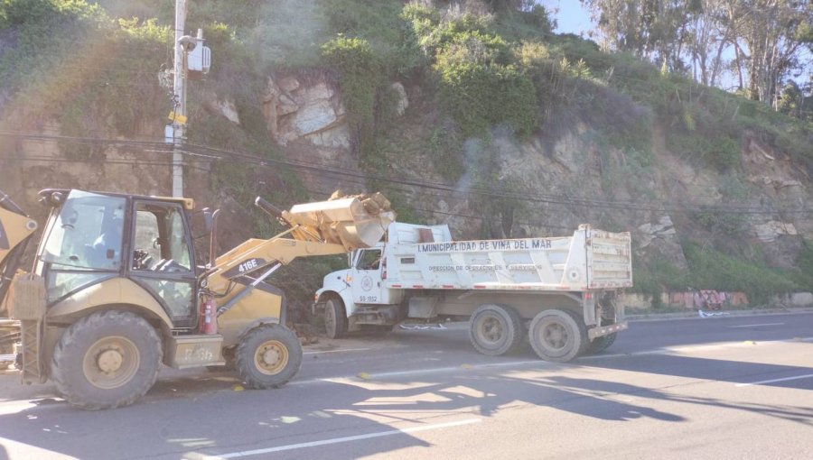 Tras el derrumbe de una ladera del cerro en Avenida Borgoño, tránsito ya se encuentra restablecido en su totalidad