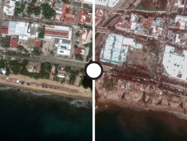 Las imágenes satelitales que muestran el antes y el después de la destrucción dejada por el huracán Otis tras su paso por Acapulco