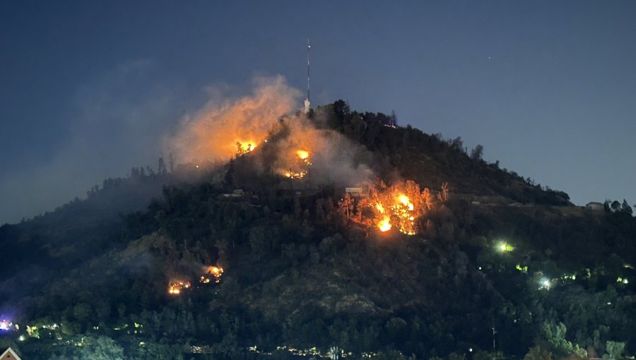 Senapred cifra en 2 las hectáreas consumidas por incendio en ladera del cerro San Cristóbal: Conaf sospecha de origen intencional