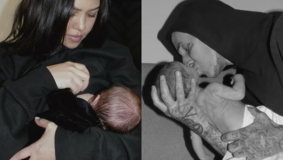 Con dulces fotografías, Kourtney Kardashian y Travis Barker presentan a Rocky en redes sociales