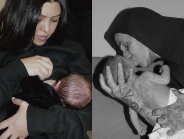 Con dulces fotografías, Kourtney Kardashian y Travis Barker presentan a Rocky en redes sociales