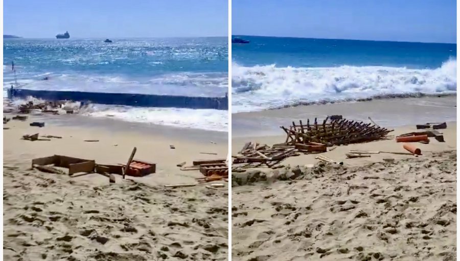 Balsa utilizada durante el show de Año Nuevo quedó a la deriva y vertió todos sus elementos en la playa Acapulco de Viña del Mar