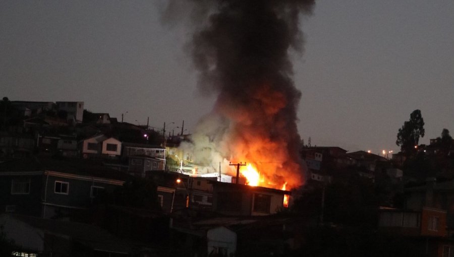 Bomberos combaten voraz incendio a la altura del Auditorio Osmán Pérez Freire en el cerro Mariposas de Valparaíso