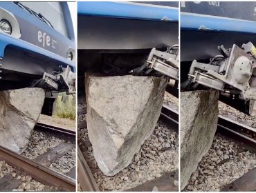 Registro da cuenta de la impresionante magnitud de la roca que hizo descarrilar un tren entre estaciones de Quilpué y Viña del Mar