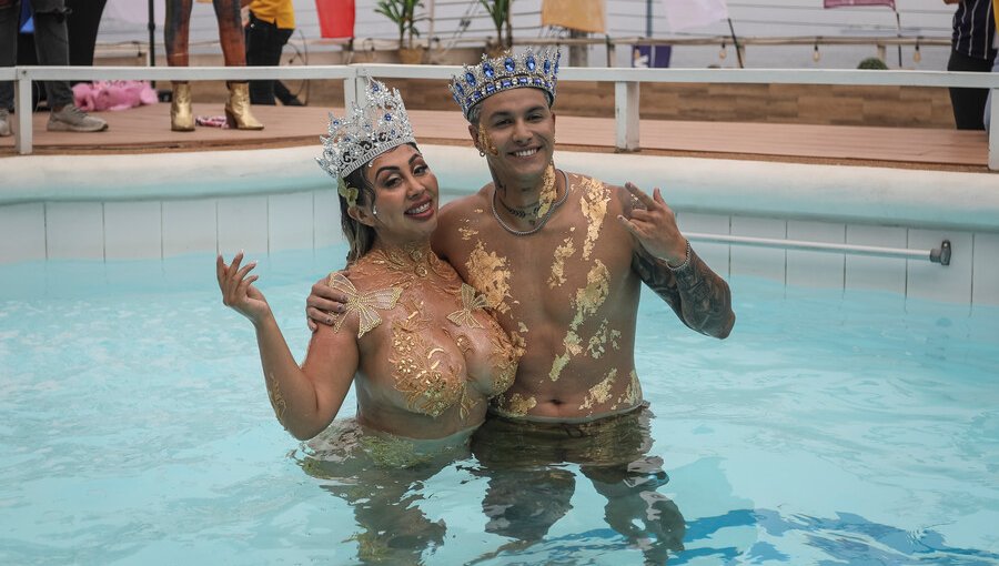 Naya Fácil y Nicolás Solabarrieta realizan tradicional “piscinazo” al ser escogidos como embajadores de Viña 2024