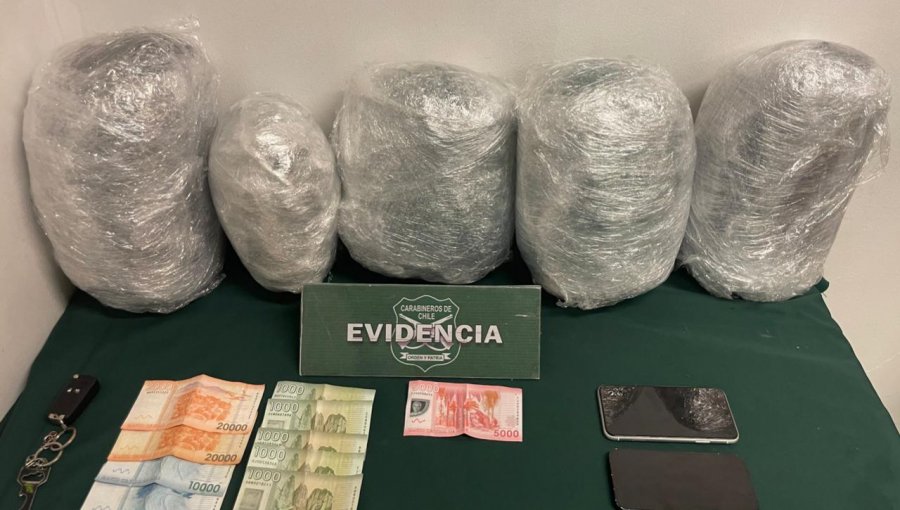 Dos jóvenes fueron detenidos al ser sorprendidos portando 5 kilos de cannabis sativa en ruta 5 Norte