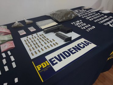 Operativo antidrogas de la PDI permite detener a dos personas e incautar sustancias ilícitas, armas y municiones en población de Quillota