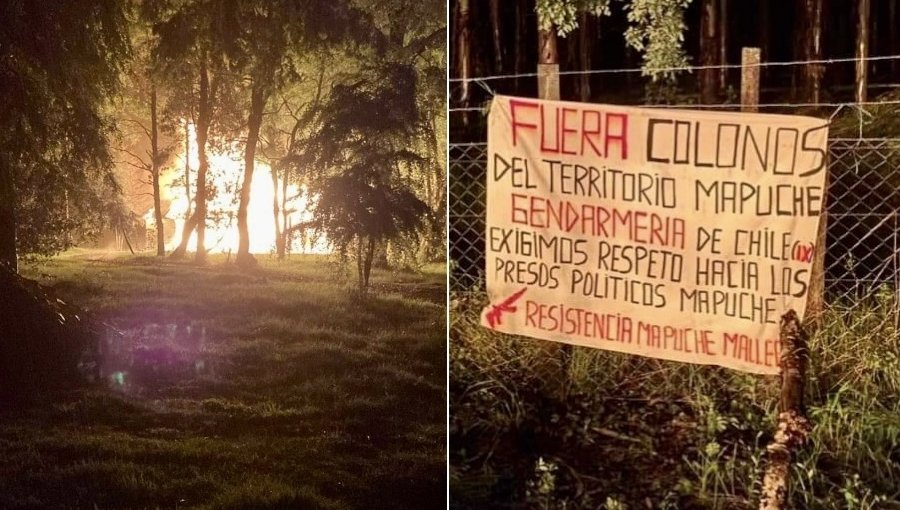 Atentado incendiario deja dos casas quemadas en Victoria: dejaron lienzos firmados por la Resistencia Mapuche Malleco