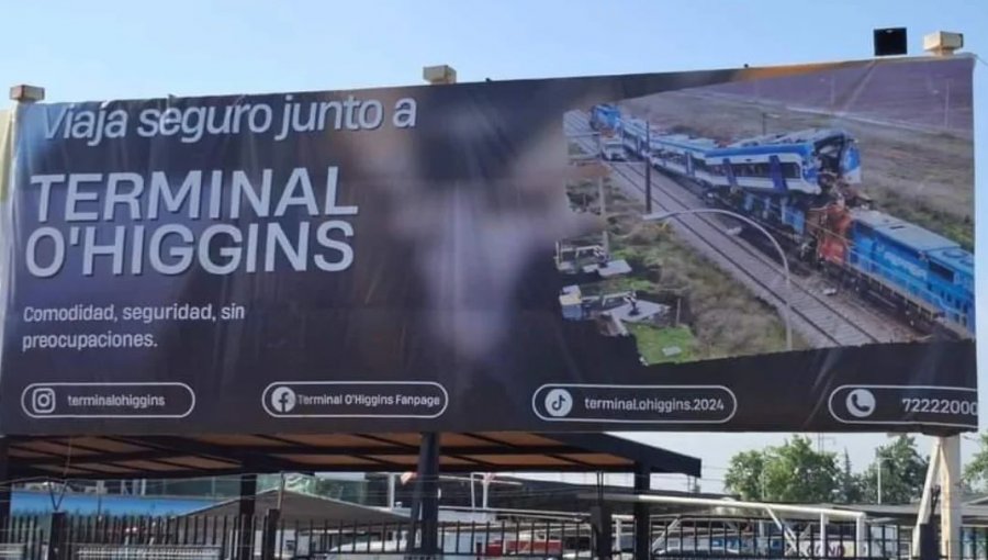 Terminal O’Higgins en Rancagua retira polémica publicidad que incluía fatal accidente ferroviario en San Bernardo