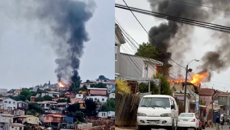 Casa habitación resulta consumida por incendio en la parte alta de Viña del Mar