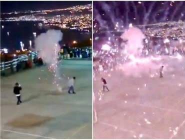 Captan riesgosa manipulación de fuegos artificiales que pudo haber terminado en tragedia en multicancha de Valparaíso