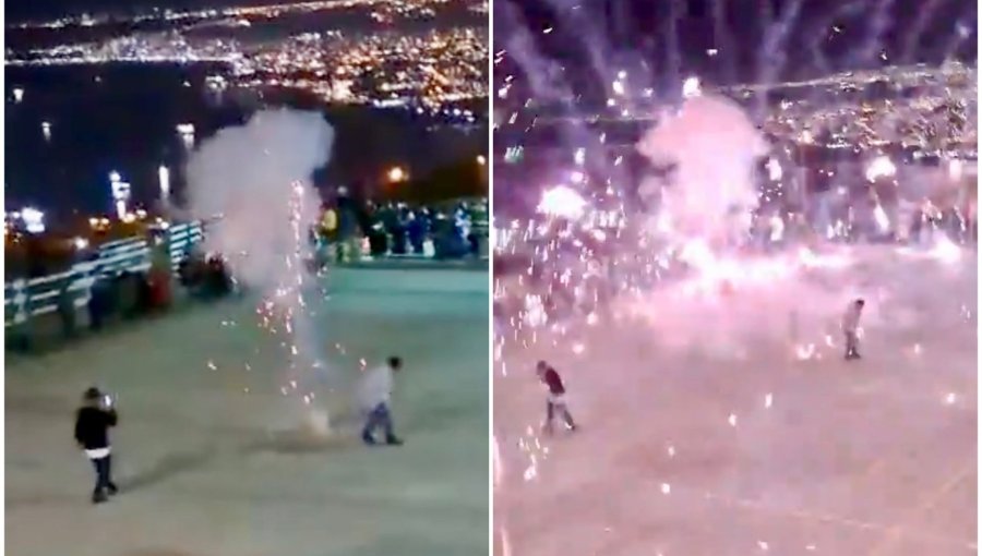 Captan riesgosa manipulación de fuegos artificiales que pudo haber terminado en tragedia en multicancha de Valparaíso