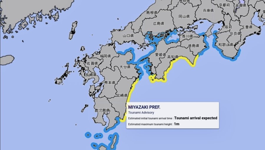 Alerta de tsunami en Japón tras fuerte sismo en Hyuga: SHOA descartó amenaza en Chile