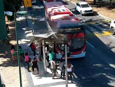 Bus RED chocó contra un paradero en Lo Barnechea: conductor huyó tras llevar a una persona a un centro asistencial