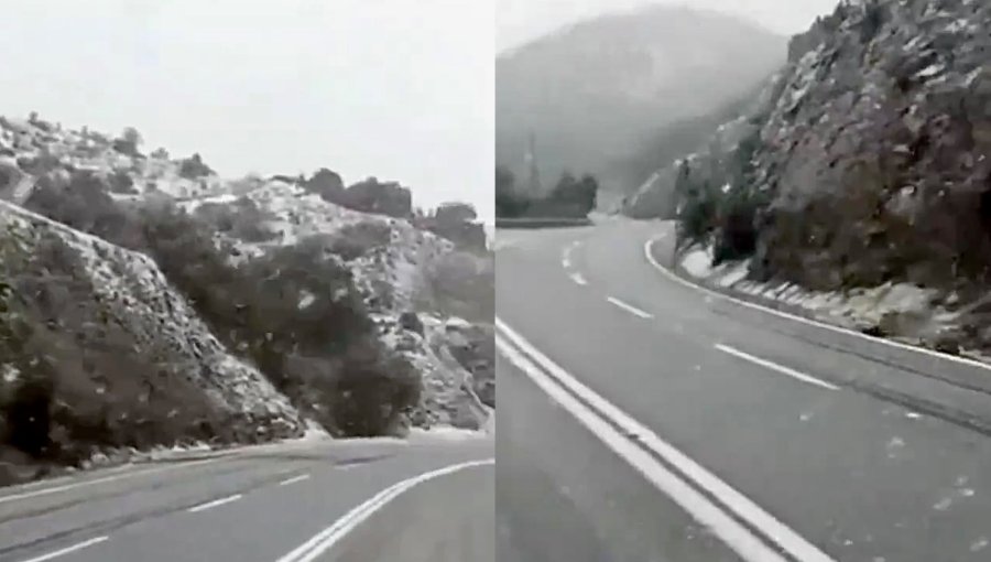 Cuesta La Dormida fue cerrada en dirección Olmué - Santiago por intensa caída de nieve