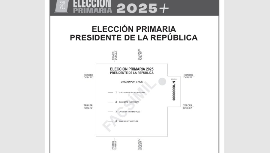 Servel dio a conocer facsímil del voto único para las primarias presidenciales
