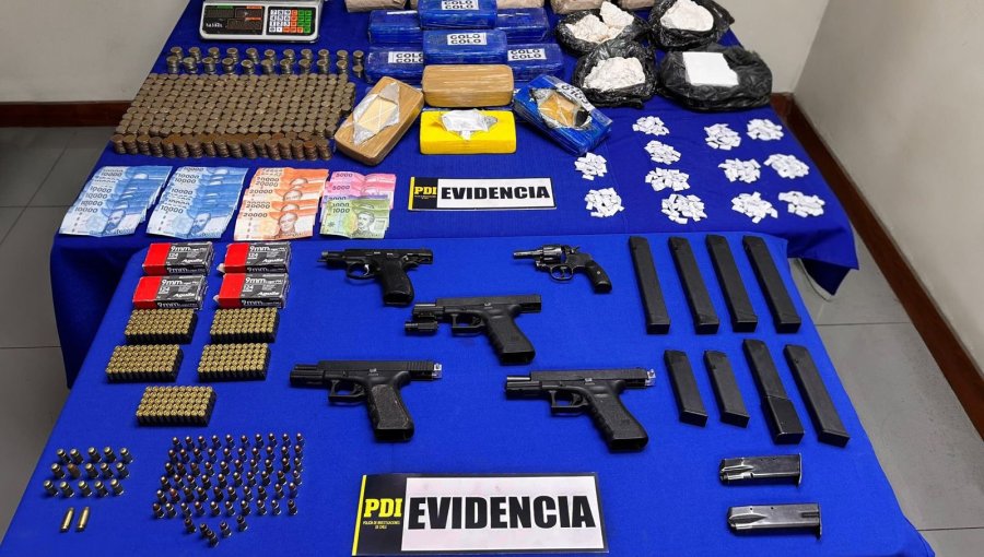 Desbaratan banda delictual con alto poder de fuego en Puente Alto: se les incautó 25 kilos de drogas