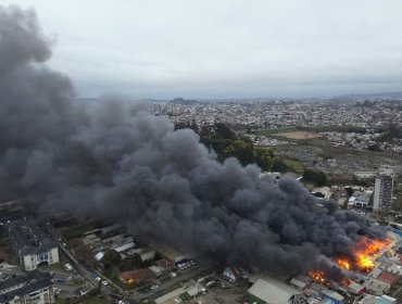 Incendio de grandes proporciones afecta a una bodega de ropa usada y a ocho casas en Concepción