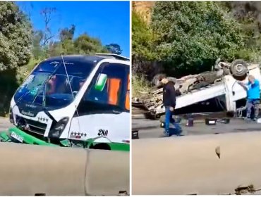 Cuatro lesionados deja colisión vehicular entre una micro y un camión 3/4 en la subida Alessandri de Viña del Mar