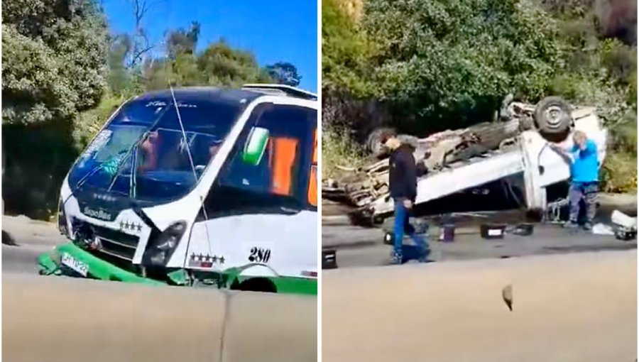 Cuatro lesionados deja colisión vehicular entre una micro y un camión 3/4 en la subida Alessandri de Viña del Mar
