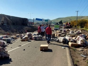 Dos personas muertas deja accidente de camión que volcó en la ruta 5 Norte en Colina