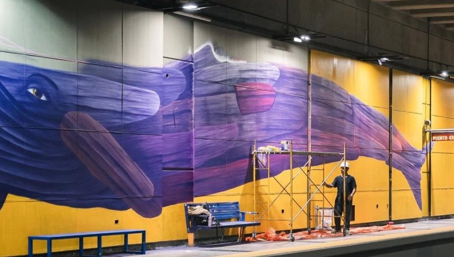 Mural de las cuatro ballenas en la Estación Miramar del Tren Limache-Puerto será renovado con nuevo simbolismo