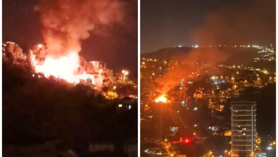 Incendio de grandes proporciones deja tres viviendas afectadas y cinco damnificados en sector Chorrillos de Viña del Mar