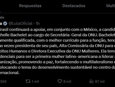Lula ratifica apoyo a Michelle Bachelet para la Secretaría General de la ONU