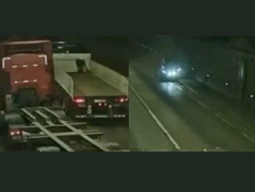 Vehículo fue chocado tras irresponsable maniobra de camiones en túnel del camino La Pólvora en Valparaíso
