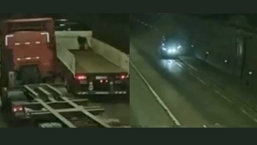 Vehículo fue chocado tras irresponsable maniobra de camiones en túnel del camino La Pólvora en Valparaíso