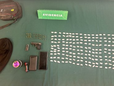 Patrullaje preventivo en Quillota termina con peligroso delincuente detenido: sujeto portaba pistola y drogas