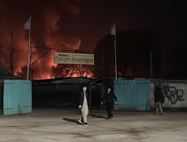 Bomberos combaten incendio que afecta a varios locales en la Feria Parque Aconcagua de Quillota
