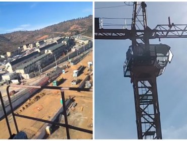 Trabajador se toma una grúa en Villa Alemana para exigir el pago de una millonaria deuda laboral: anuncia huelga indefinida