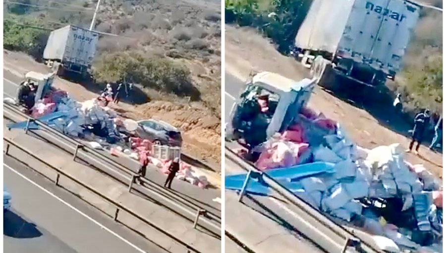 Colisión entre camiones generó congestión en la ruta 5 Norte en la comuna de La Ligua