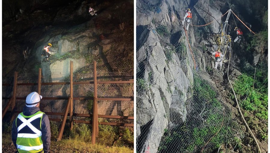 Instalan mallas de alta resistencia en Paso Hondo para evitar derrumbes y reforzar seguridad del Tren Limache-Puerto