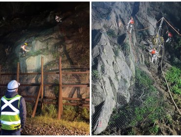 Instalan mallas de alta resistencia en Paso Hondo para evitar derrumbes y reforzar seguridad del Tren Limache-Puerto