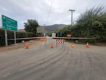 Anuncian cierre preventivo de la ruta F-366 entre Quillota y La Cruz por sistemas frontales