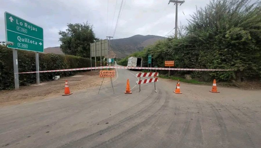 Anuncian cierre preventivo de la ruta F-366 entre Quillota y La Cruz por sistemas frontales