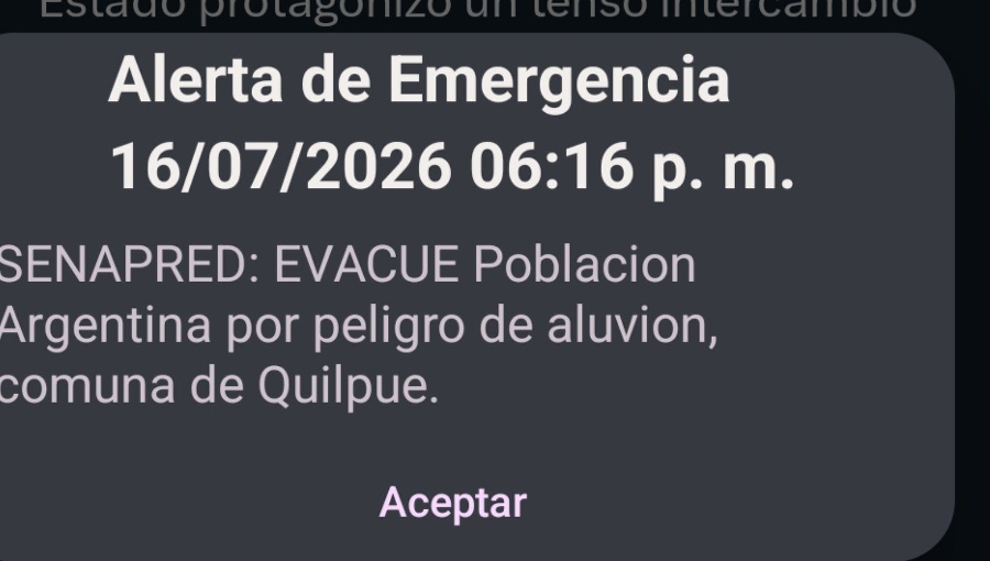Senapred ordena evacuar Población Argentina en Quilpué por riesgo de aluvión: Se activó mensajería SAE