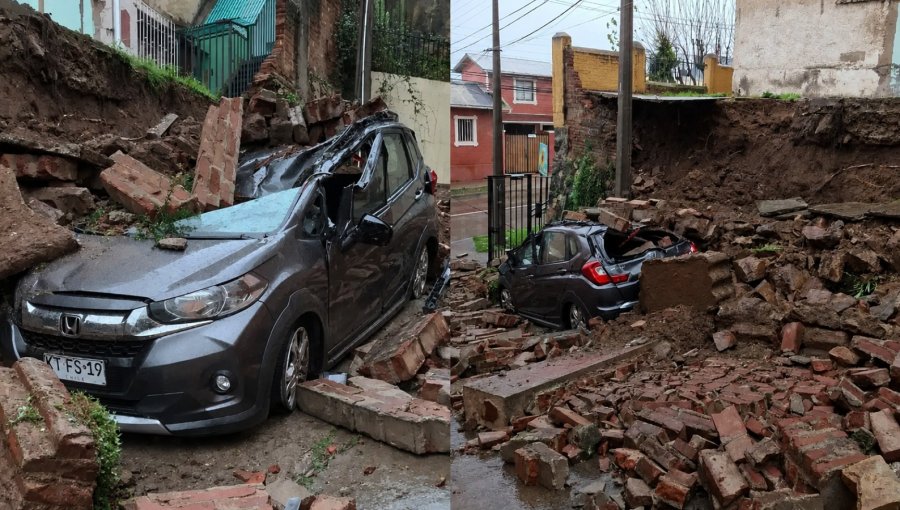 Colapso de muro en Viña del Mar bloquea acceso a condominio y destruye un automóvil tras intensas lluvias