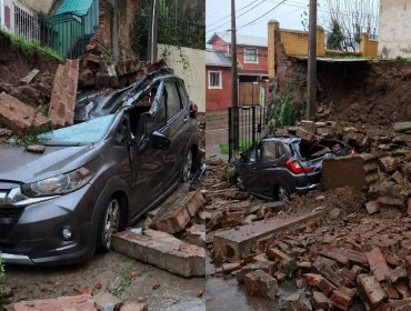 Colapso de muro en Viña del Mar bloquea acceso a condominio y destruye un automóvil tras intensas lluvias