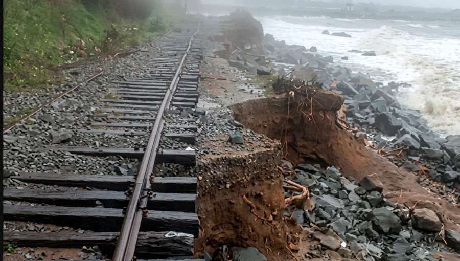 Socavón en vía férrea de Lirquén amenaza a las operaciones del sector maderero