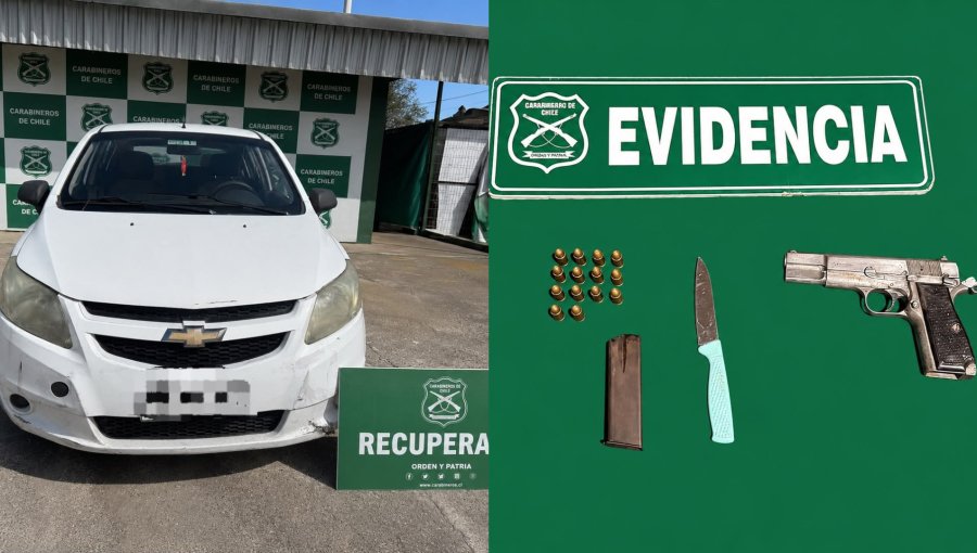 Persecución en Reñaca Alto deja tres detenidos por violento robo de auto en Limache: incautaron un arma de fuego y municiones