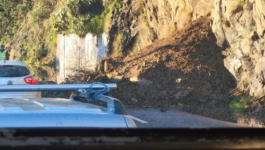 Nuevo deslizamiento de piedras obliga a cerrar una pista de Av. España en Viña del Mar
